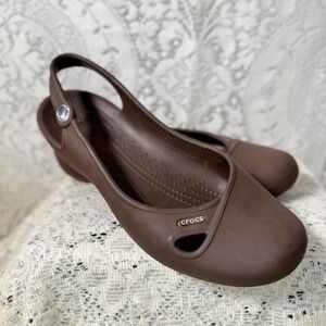 Crocs Brown Slingback Ballet Flats Jibbitz Women's 9